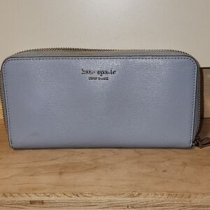 Kate Spade Light Blue Saffiano Leather Zip Around Continental Wallet